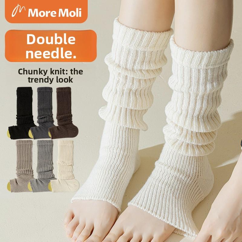 Cotton Pile Sock Set for Women in Winter, White, Warm, Double-needle Leg Coverings, Grey, Spring-autumn Knitted Stockings