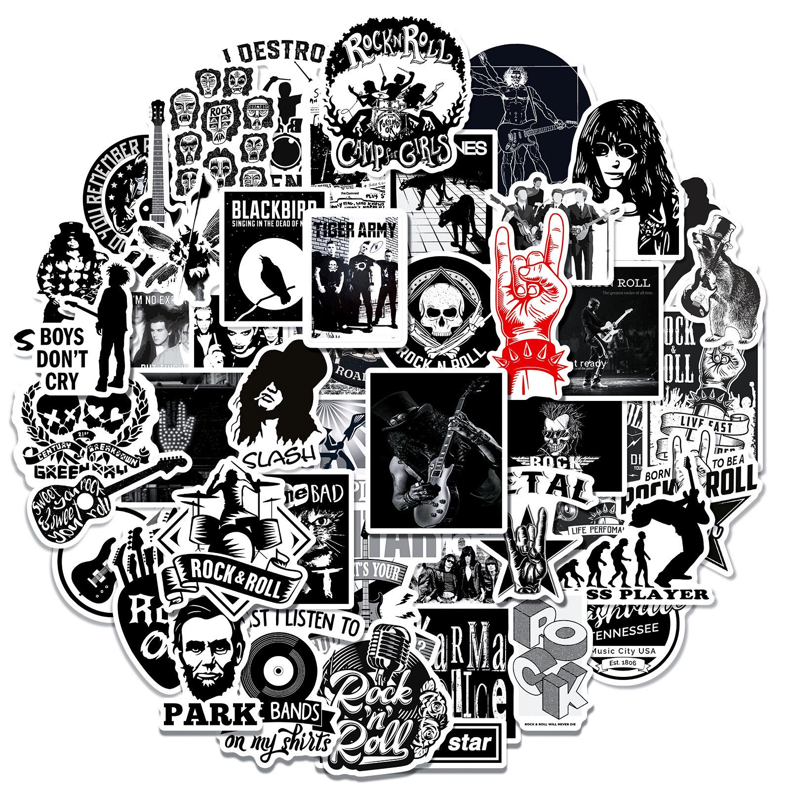 50 Rock Series Metal Stickers: European & American Style Graffiti for Suitcases & Guitars