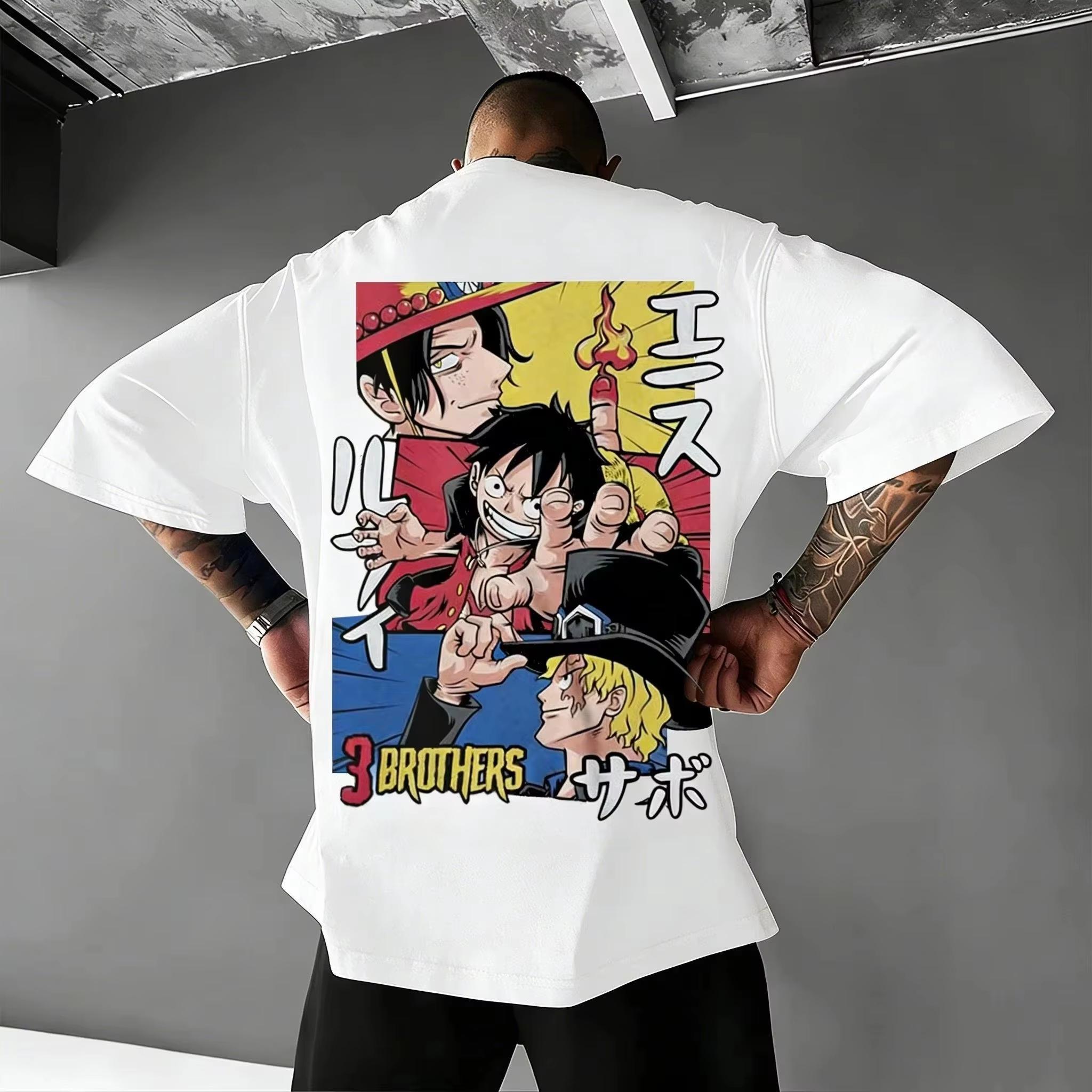 Sports Unisex T-Shirt, Anime One Piece Three Brothers Ace Luffy Sabo Printed Graphic T-Shirt 4XL