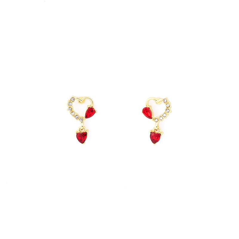 Silver Needle Retro Red Heart Earrings Elegant Crystal Earrings Versatile Petite High-end Sweet