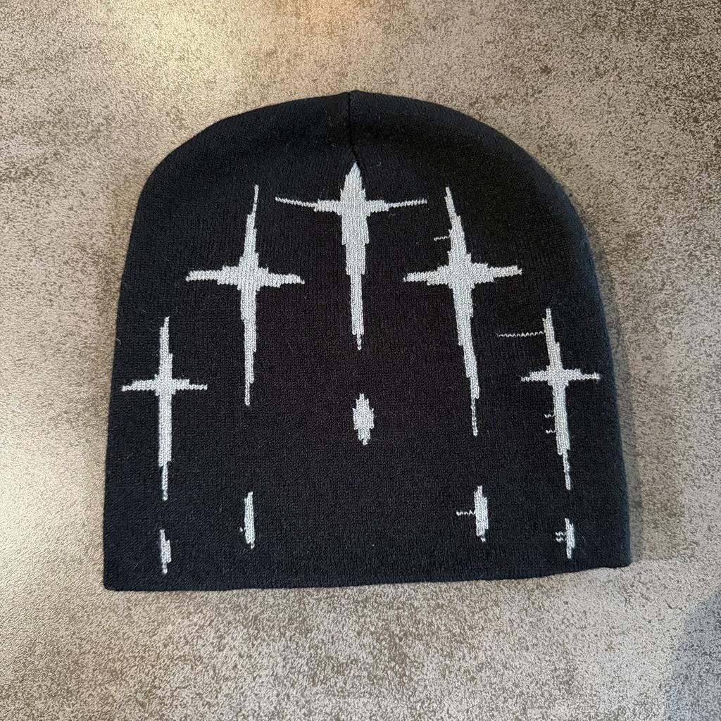 Retro Street Style Cross Knit Cap With Fluffy Acrylic Blend For Fall Winter