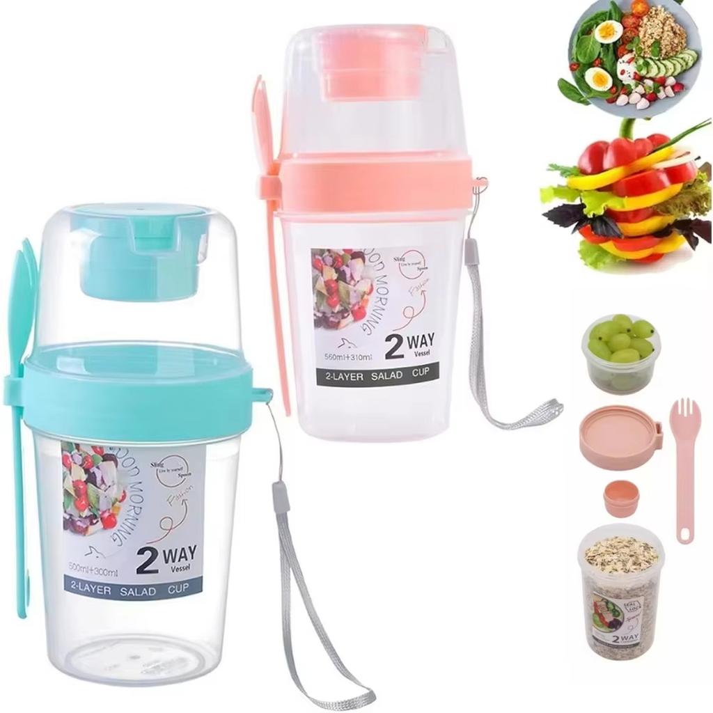 Portable Breakfast Salad Cup Mason Cup with Fork for Fruit Yogurt Vegetable