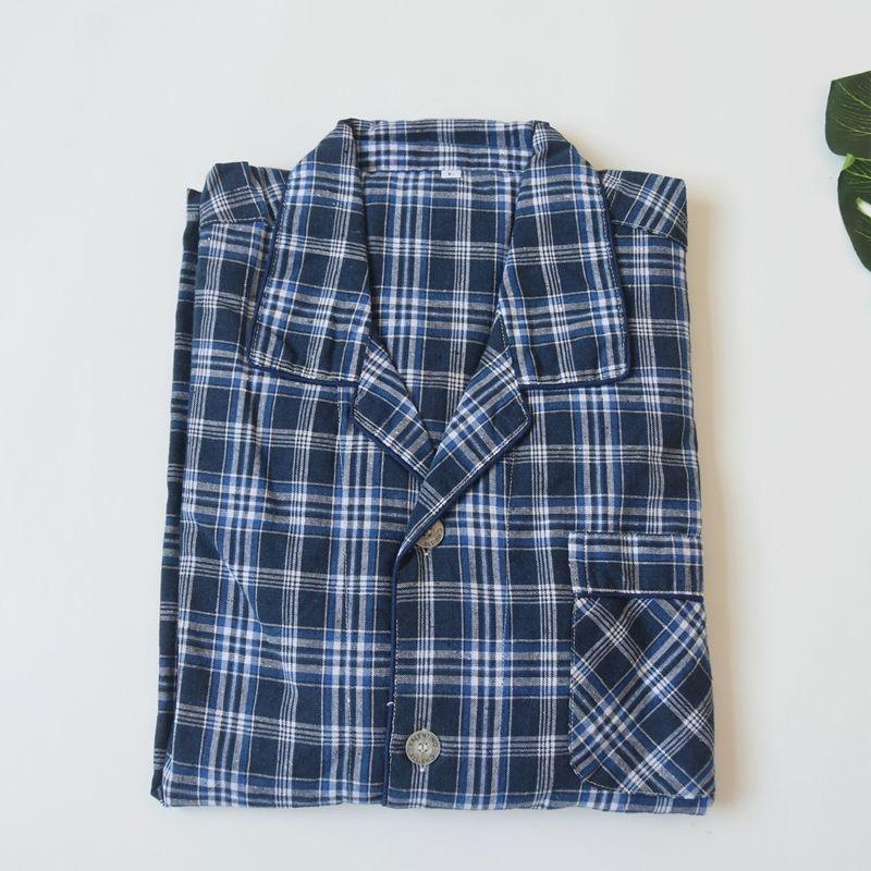 Foreign Trade Original Garment Men's Woven Cotton Plaid Long Sleeve Trousers Pajamas Set Spring and Autumn Casual and Comfortable Breathable Homewear