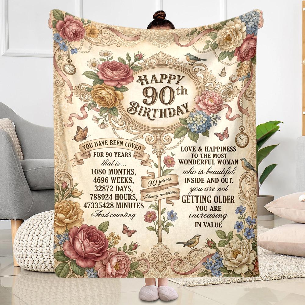 90. Geburtstag Flanelldecke - Weich und geeignet für Sofas, Betten, Büros, Reisen, alle Jahreszeiten, tolles Geschenk für Feiertage und Geburtstage.
