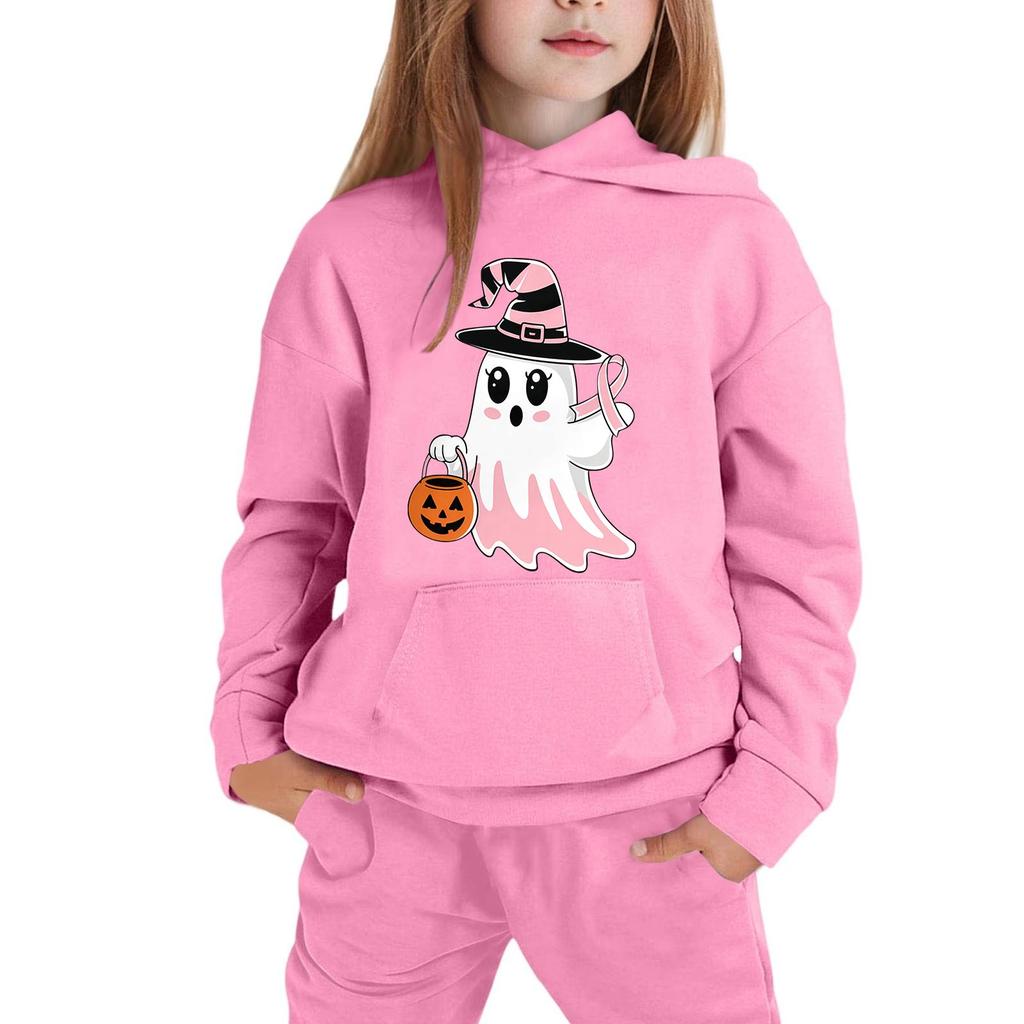 Kids Halloween Hoodie Ghost Print Pullover Sweatshirt with Hood Long Sleeve Casual Top for Boys Girls