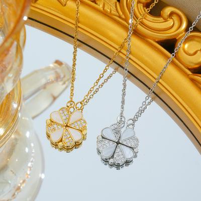 A Two-wearing Heart-to-heart Opening and Closing Four-leaf Flower Necklace Fashionable Love Folding Collarbone Chain