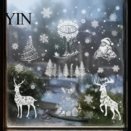 Removable Holiday Glass Decorations 6Pcs Christmas Window Clings, Retro White Line Static Sticker for Snowflake Stickers Decoration, Reusable PVC Elk