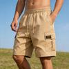 Summer Men's Solid Color Drawstring Cargo Shorts with Flap Pockets Casual Relaxed Athletic Fitness Training Multi-Pocket Bottoms
