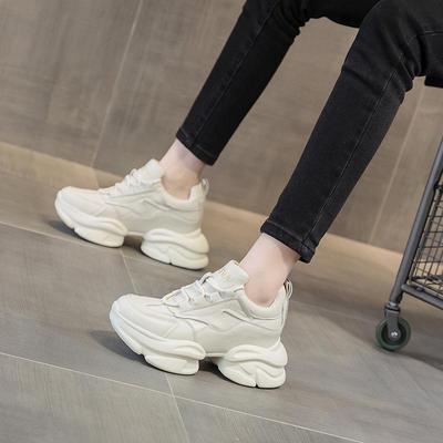 Frühling 2024 Damen Trendige Weiches Leder Daddy Sneakers mit Dicke Sohle und Höhenerhöhung
