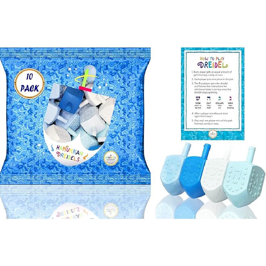 The Dreidel Company 10-Pack Hanukkah Blue and White Plastic Pastel Colored Dreidel, for Children, Boys and Girls, Party Favors (10-Pack) 10-Pack