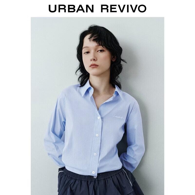 UR2026 Women's Light Blue Plaid Lapel Shirt