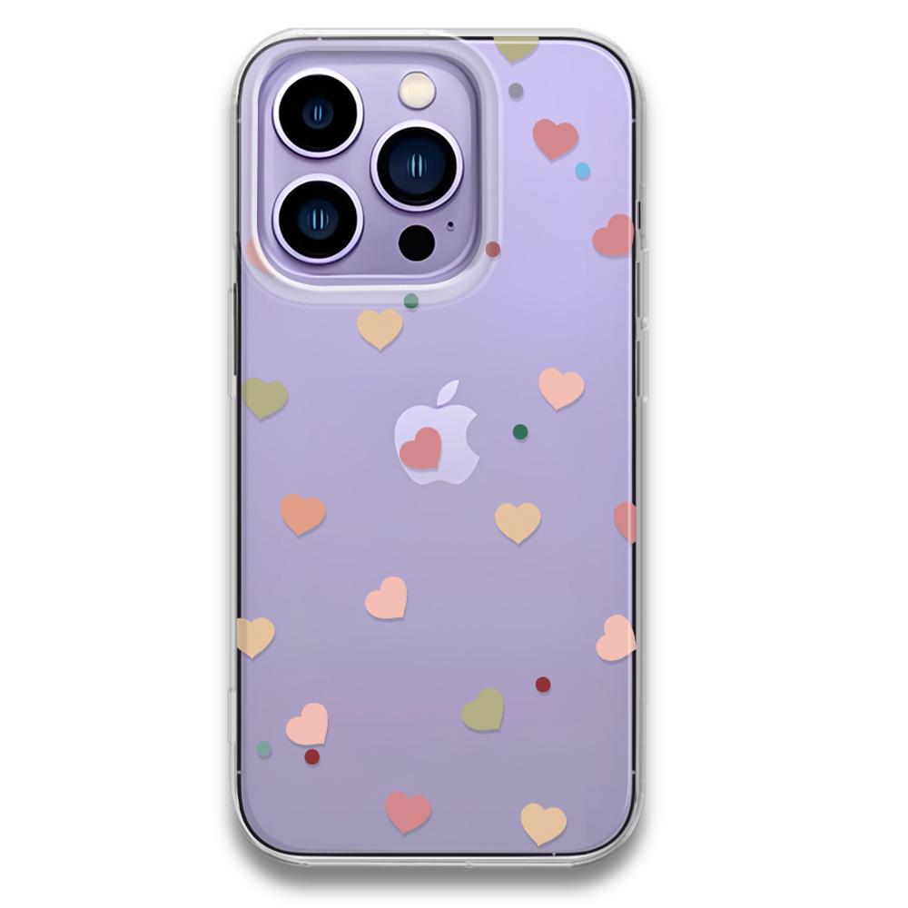 Colorful Love Phone Case For iPhone 16 15 14 13 12 11 Pro Max XR XS MAX 78 Plus Simple and semi transparent Back Cover