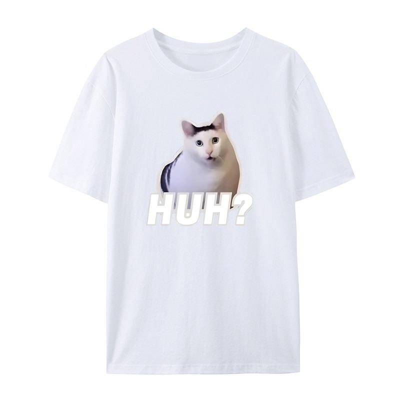 HUH Cat Fun Emojis Stunning Personality Casual TShirt Mens and Womens Luxury Brand Top