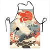 Japanese Style Crane And Cherry Blossom Apron With Mount Fuji And Red Sun Design For Cooking And Kitchen Use