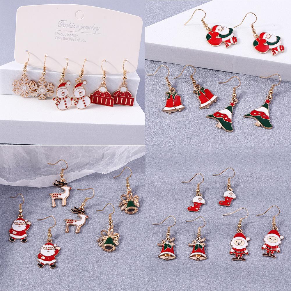 European & American Christmas Earrings: Santa Claus, Hat, Reindeer, Bells - Festive Ornaments for Women