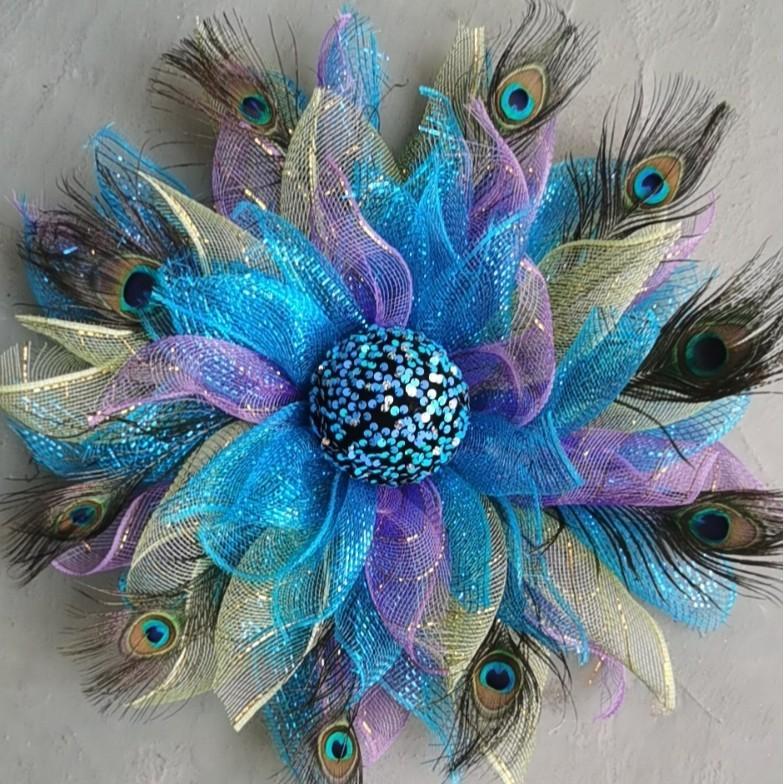 Peacock Feather Wreath Festive Event Decor Natural Materials Seasonal Home Decor