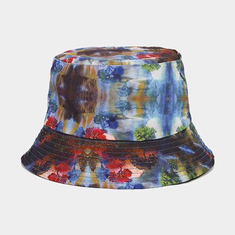 European and American new creative oil painting style double-sided bucket hat female tide travel shopping sun hat male leisure basin hat
