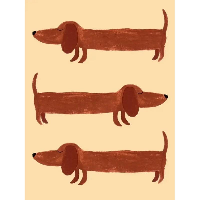 Adorable Cartoon Dachshund Dog Poster Print Kawaii Animal Canvas Painting Fun Wall Art for Kids Bedroom Home Decor