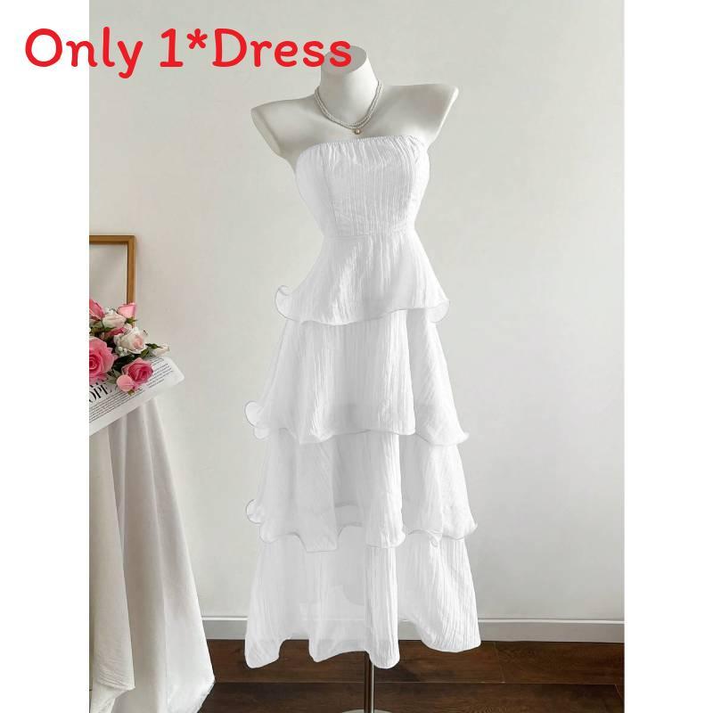 Summer Knit Dress With Ruffled Hem And High Waist For Women