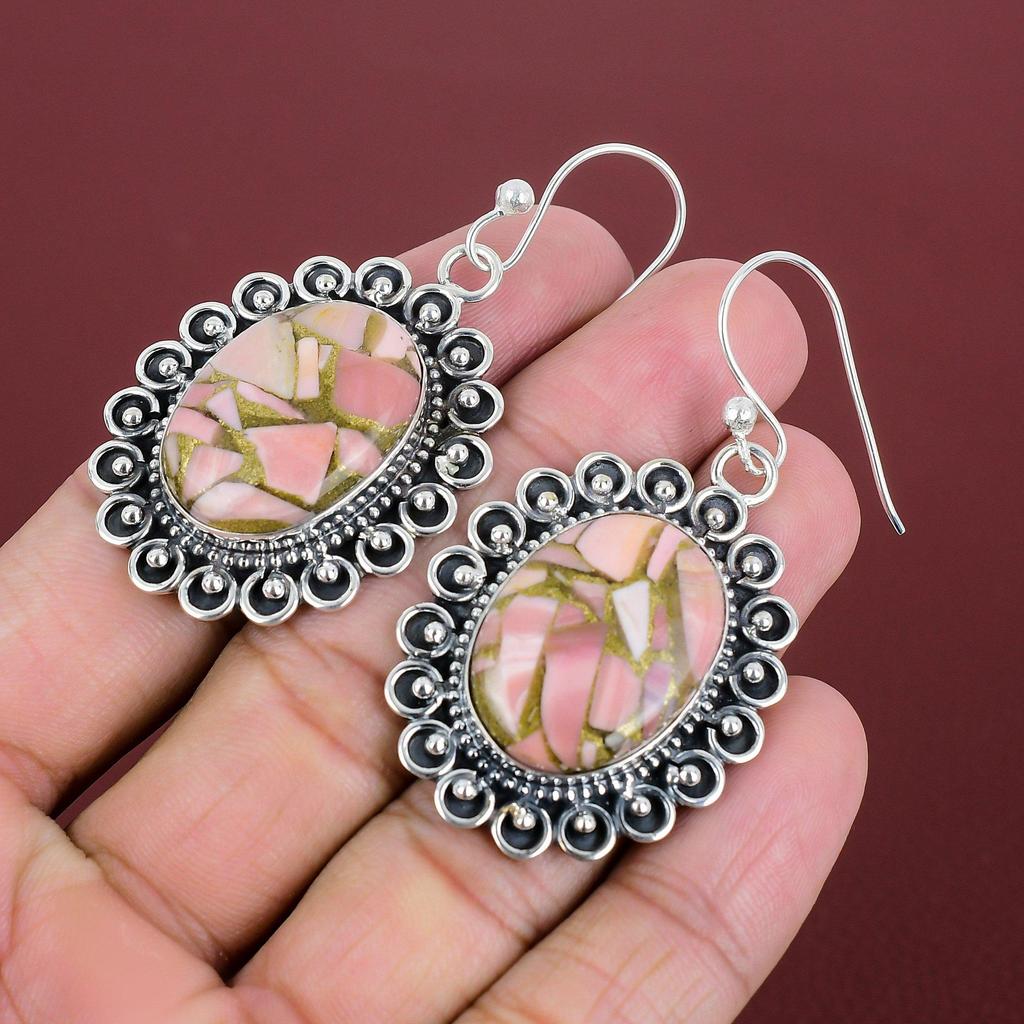 Copper Pink Opal Earring Natural Gemstone Earring 925 Sterling Silver Earrings Beautiful Dangle Earrings Handmade Boho Jewelry Gifts For Her