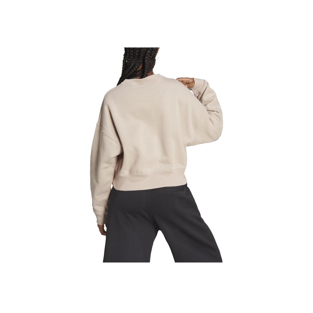 Adidas Solid Logo Crew Neck Long Sleeve Sweatshirt Women Sweatshirt Gray-Brown HZ4382