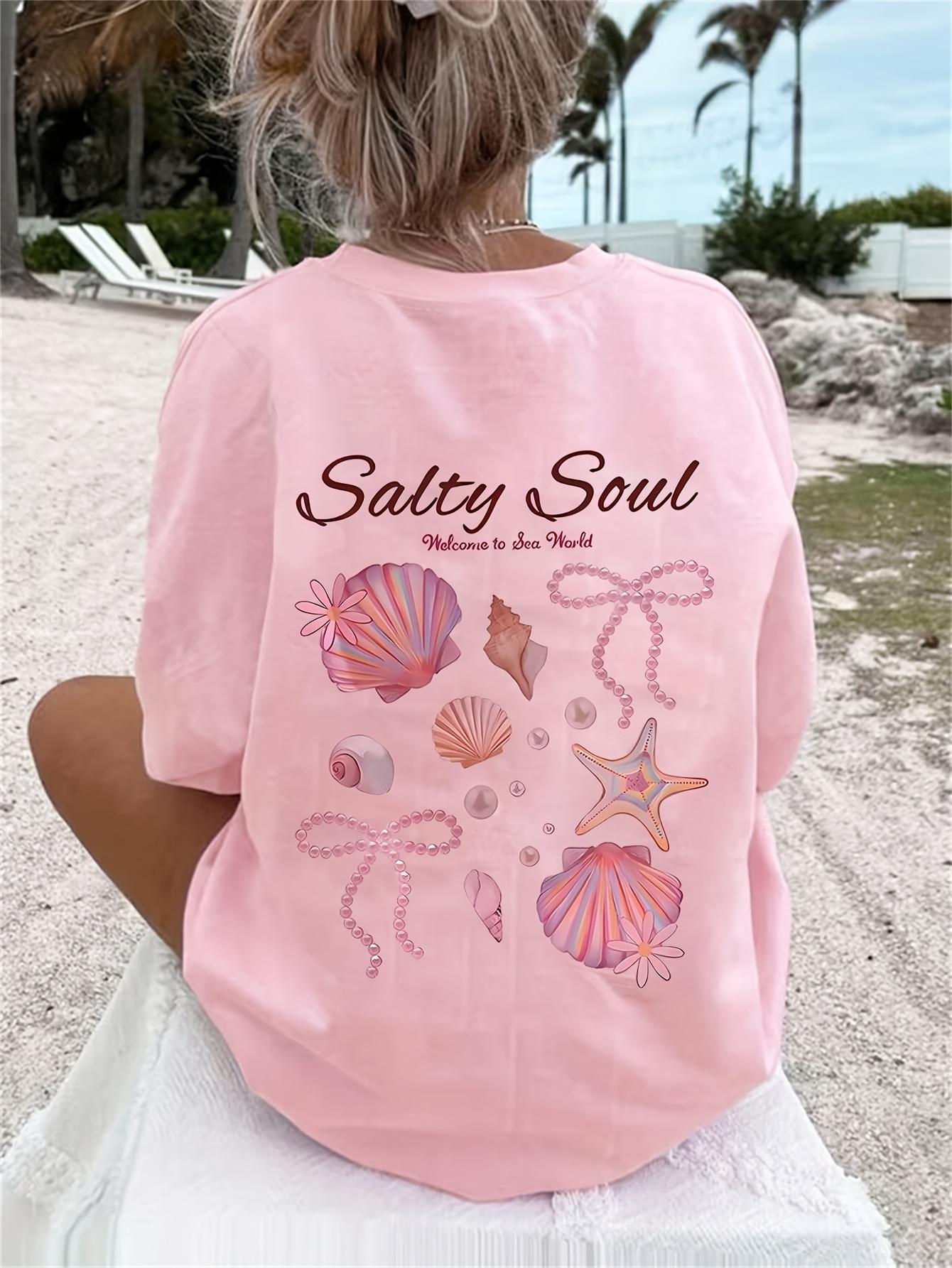 

WomenS Shell Starfish Pearl Printed TShirt ShortSleeved for Spring and Summer The Ideal Holiday Aesthetic Clothes S