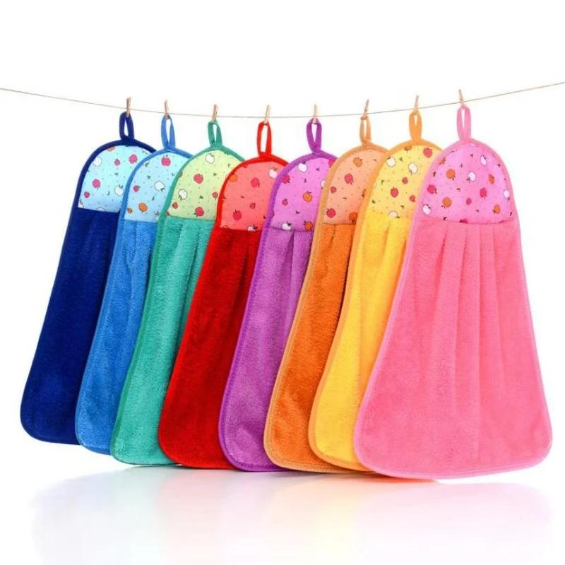 1 Kitchen Coral Fleece Hand Towel Hanging Type Super Absorbent Bathroom Enlarged Thick Hand Towel Cloth for Washing Dishes