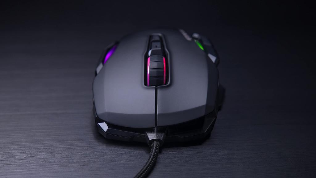 ROCCAT Kone AIMO Remastered Kabelgebundene Gaming MMO Maus für Windows 7 oder neuer, Japanisch, Geflochtenes Kabel, Weiß, Optisch, 16K, Mehrere Tasten, 130g, RGB, [Offiziell