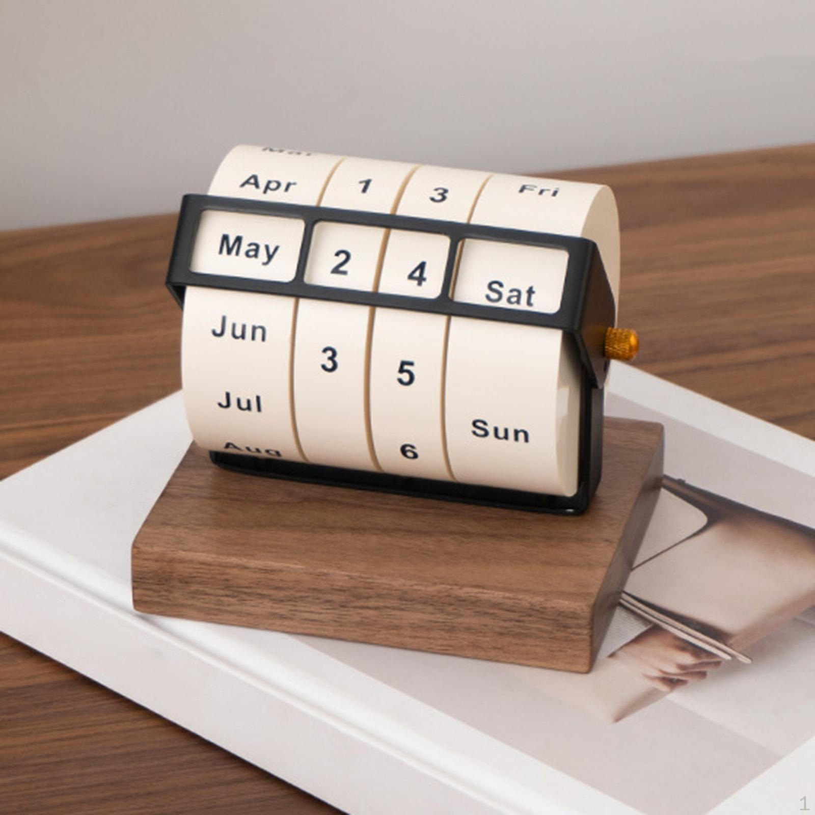 

Вращающийся вечный настольный календарь настольное произведение искусства деревянное колесо для офиса школы темно-коричневого