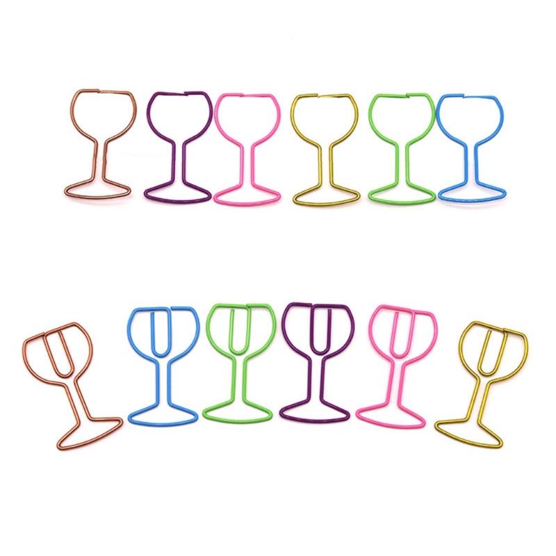 30Pcs Wine Glass Shape Paper Clip Small Metal Paper Clamp File Organiser Clip Metal Book Marker Clips for Office School
