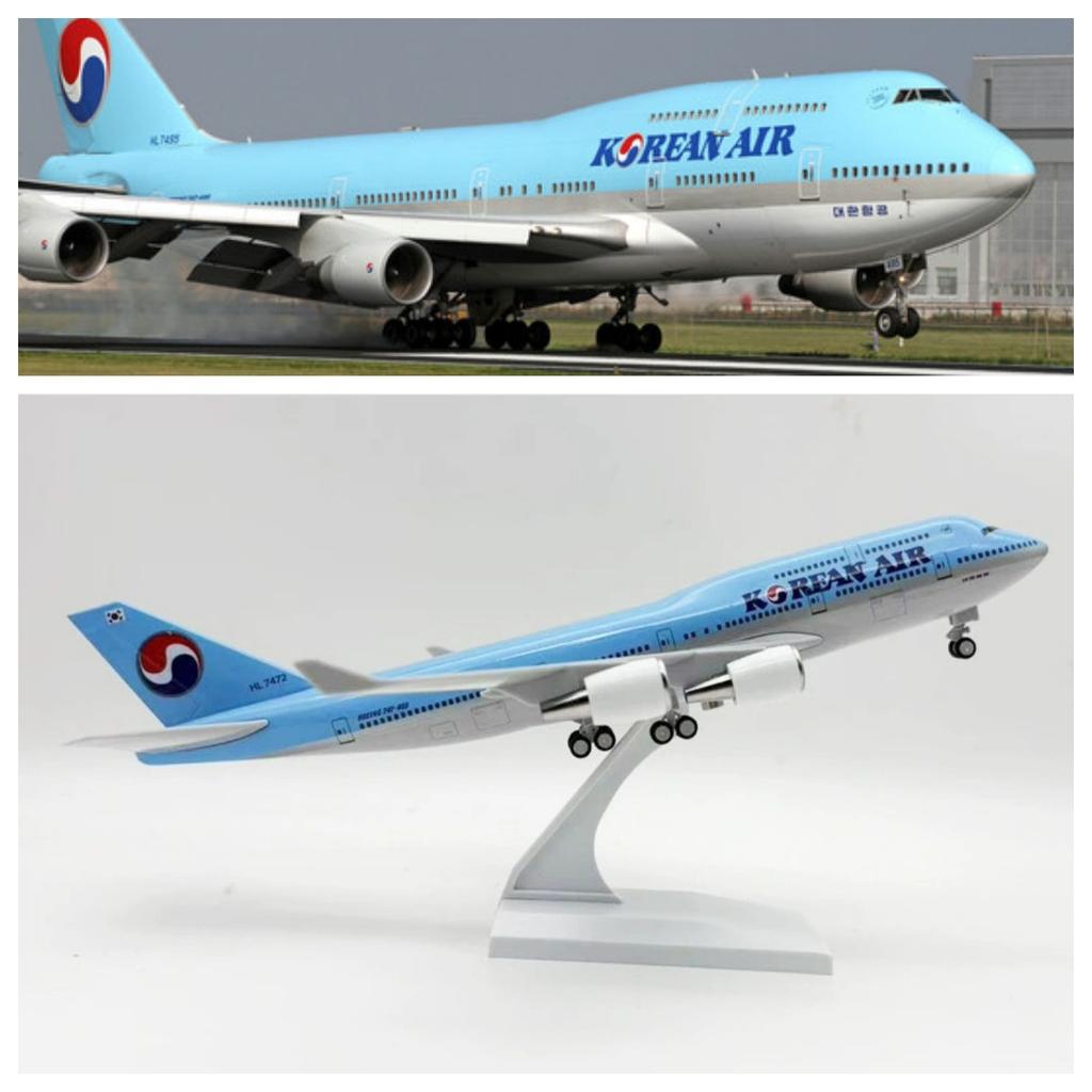 747 Korean Air 30cm Resin Replica Miniature Airplane Model Collection Toys Aircraft for Children Plane Model Simulation Gift