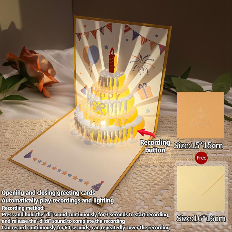1/5Pcs Music Glowing Lighting Greeting Cards Birthday Blessing Postcard Handwritten Birthday Party Greeting Card