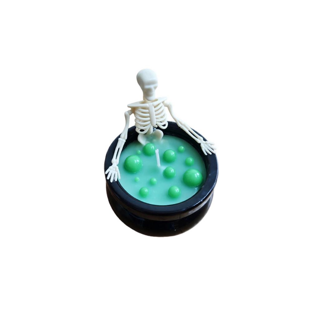 Skeleton Sitting on Cauldron Candle Halloween Decoration Wax Candle for Themed Parties and Seasonal Home Display