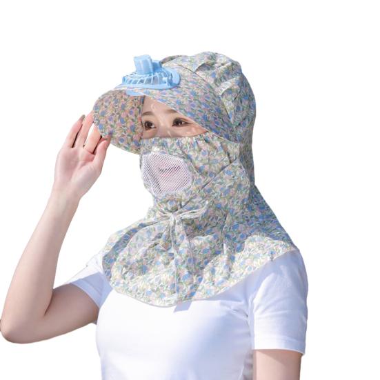 Fan Sunhat Strong Wind Cooling Sunshade Wide Brim Hollow Out Mesh Sun Protection Decorative Neck Protection Outdoor Fan Cap Headwear
