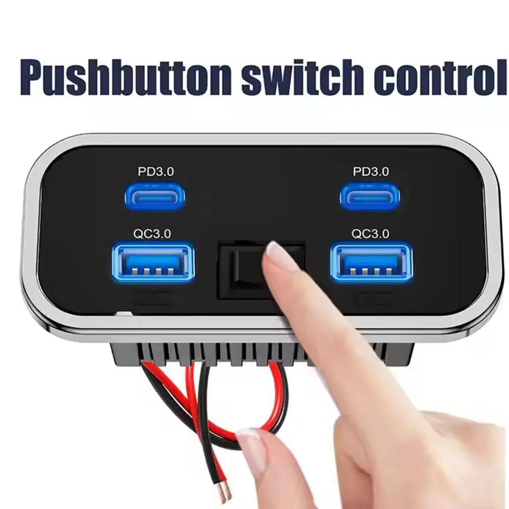 4 Ports 12/24V USB Outlet PD3.0 USB-C QC 3.0 Fast Charging Socket Panel for Car Marine Truck Camper Caravan Car Accessories
