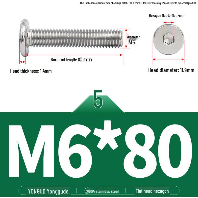 304 Stainless Steel Ultra-Thin Flat Head Hex Socket Bolt, M2-M12