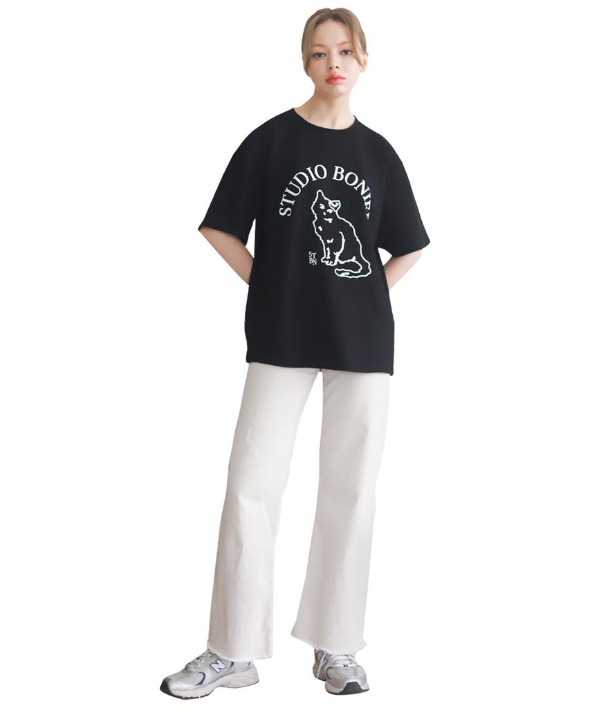 BONIEE Cat Symbol Graphic Loose T-Shirt Black