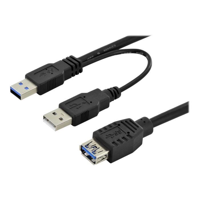 Câble USB DIGITUS - USB Type A (M) vers USB Type A (F) - USB 3.0 - 30 cm - Noir
