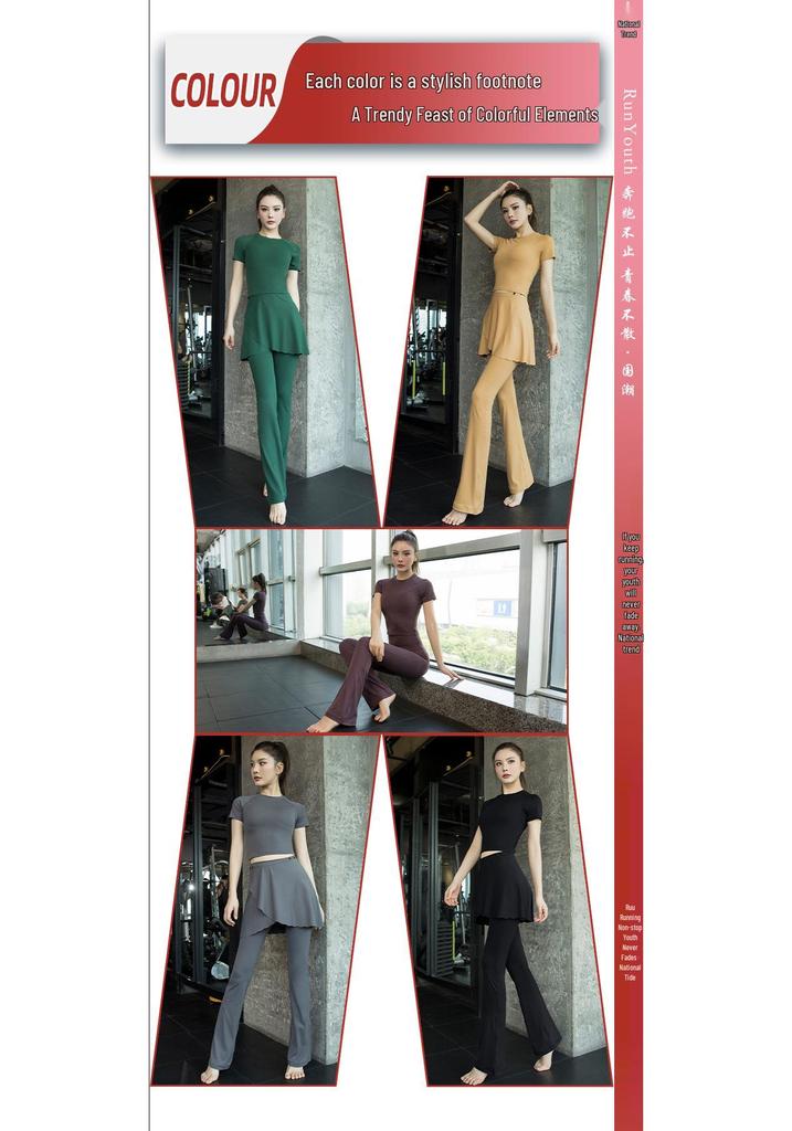 Women's Morning Run Yoga Set: Hip-Covering Skirt & Slimming Flared Pants