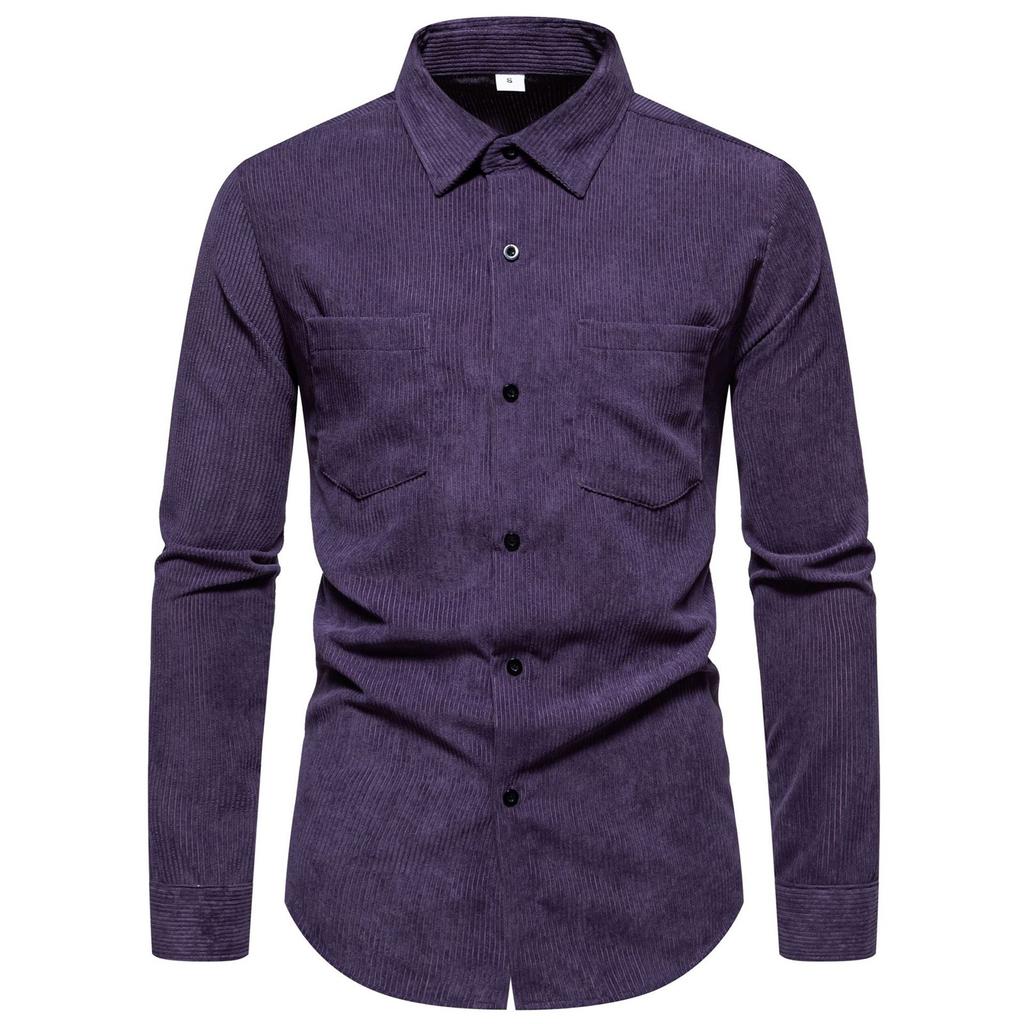 Men's Thick Solid Color Corduroy Button Shirt Men's Casual Fashion Warm Jacket