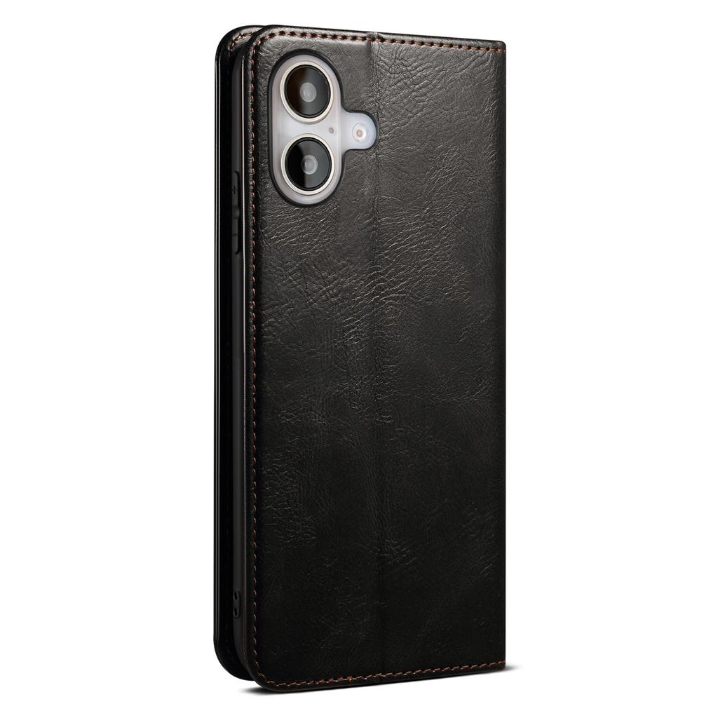 For iPhone 16 Case Crazy Horse Texture Waxy Leather Wallet Stand Cover