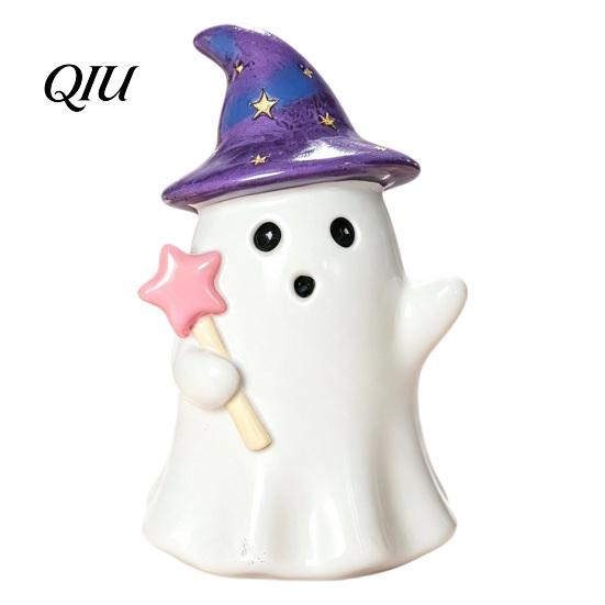 Mini Ghost Figurine Halloween Resin Figurine, Creepy Witch Hat Statue, Table Decor Pumpkin Reading Ornament for Holiday Party Decoration