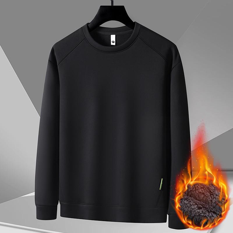 Men's Raglan Hoodie: Casual Round Neck, Long Sleeve, Plus Velvet, Thickened Base Layer for Spring, Autumn, and Winter.