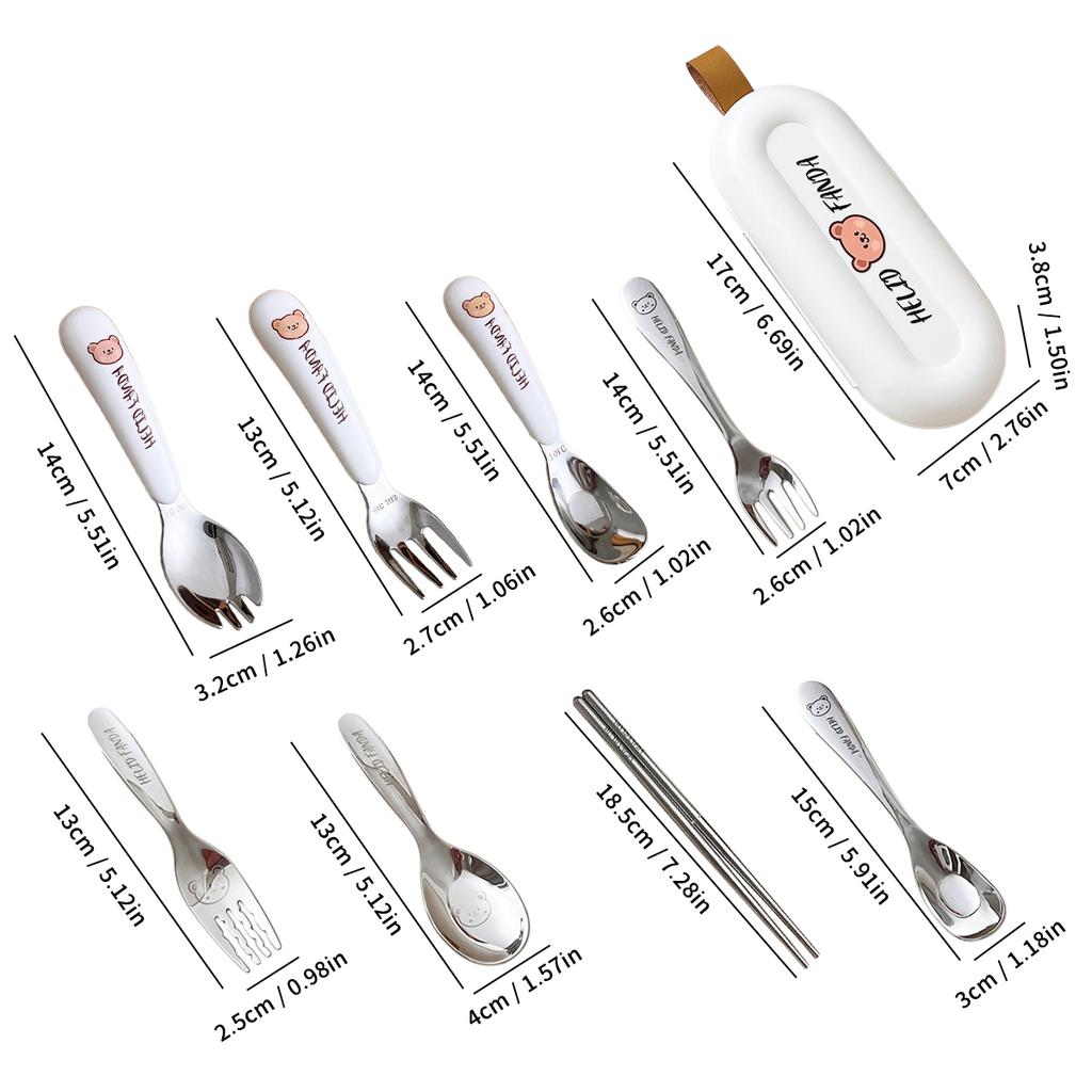 Portable Tableware Set 316 Stainless Steel Kid Spoon Fork Removable Chopsticks With Storage Box Outdoor Camping Cutlery