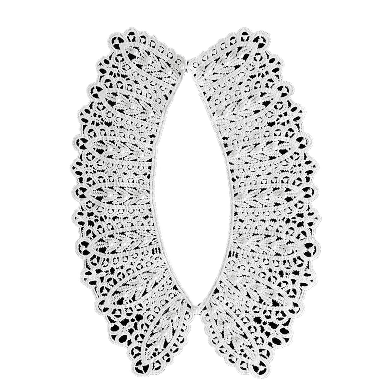 

Полиэстеровый кружевной воротник с жемчужной отделкой, женский воротник, изысканный кружевной воротник для различных случаев белый