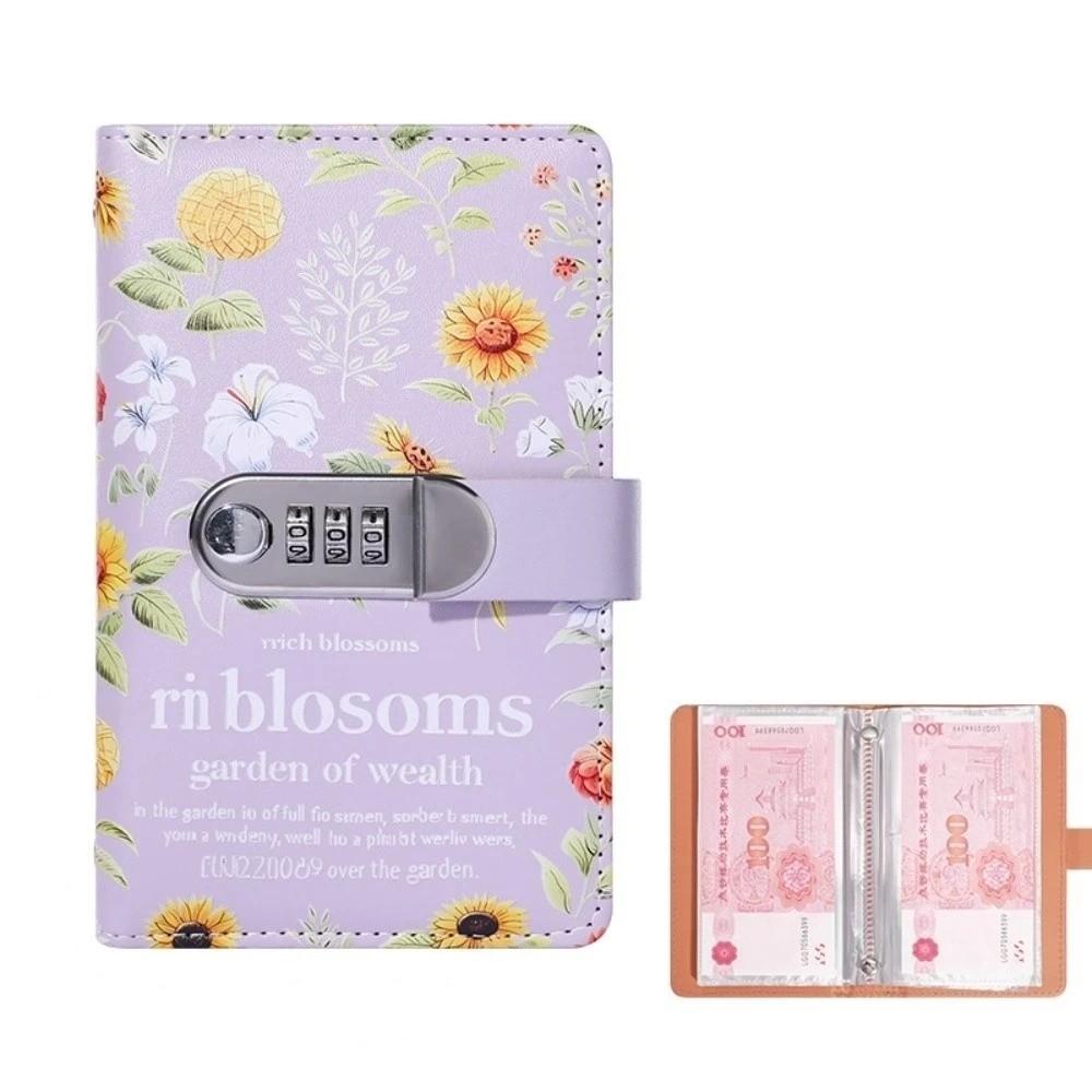 Large Capacity Money Organizer Lockable Cash Envelope Sunflower Print Budget Binder  Office