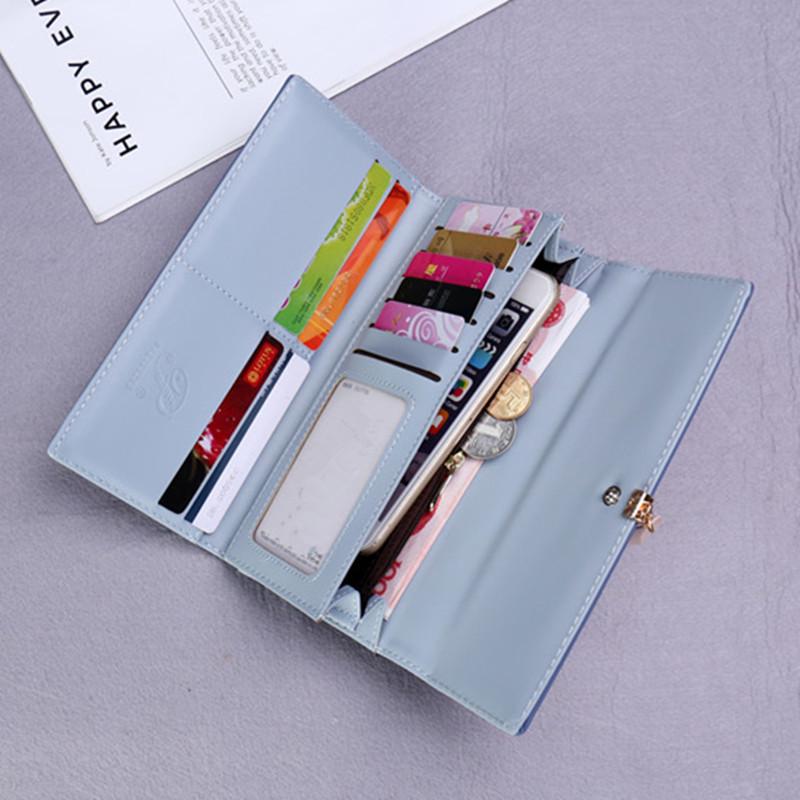 Women Long Wallet Korean PU Leather Leaf Pendant Tri-fold Bag Multi Function Clutch Large Capacity