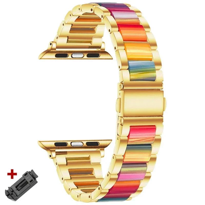 Stainless Steel+Resin Band for Apple Watch 10 42mm 46 Ultra 2 49mm Women Bracelet for IWatch 9 8 7 6 5 4 se 40mm 38mm 41 45 44mm