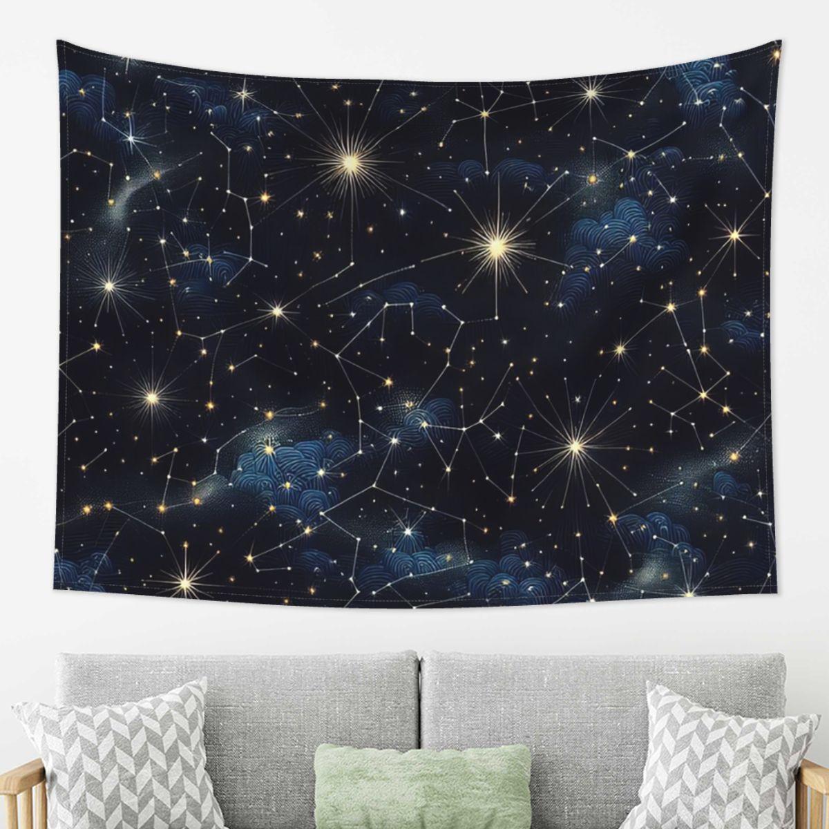 

Night Sky Golden Celestial Stars Zodiac Constellations Tapestry Art Aesthetic Tapestries for Living Room Wall Cloth Wall Hanging 74x94cm(29x37in)
