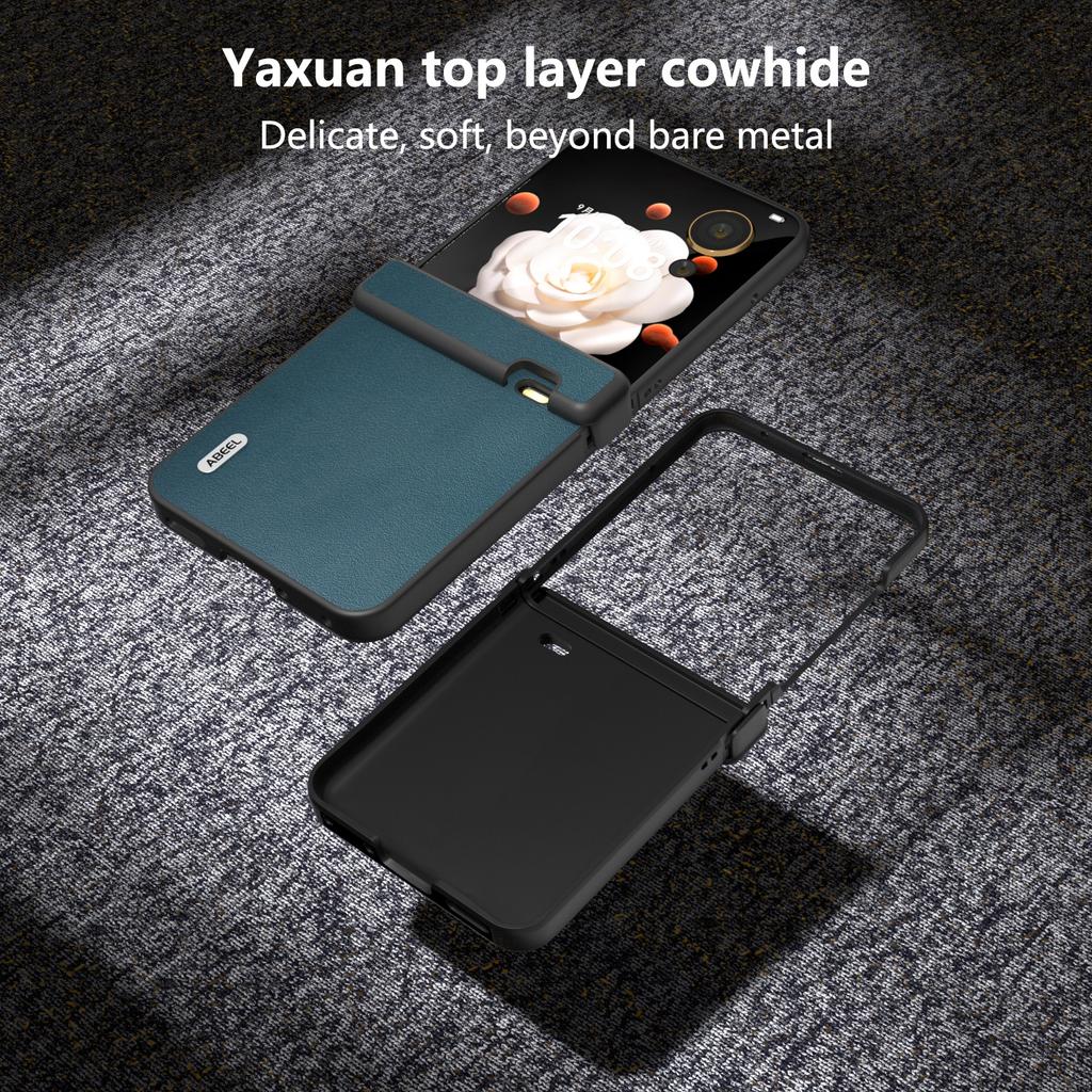 Für Honor Magic V Flip 5G Hülle Echtes Rindsleder + PC Scharnierschutz Handyhülle